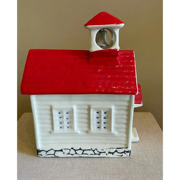 The House of Webster School House Cookie Jar Red Roof Metal Bell - Picture 2 of 7